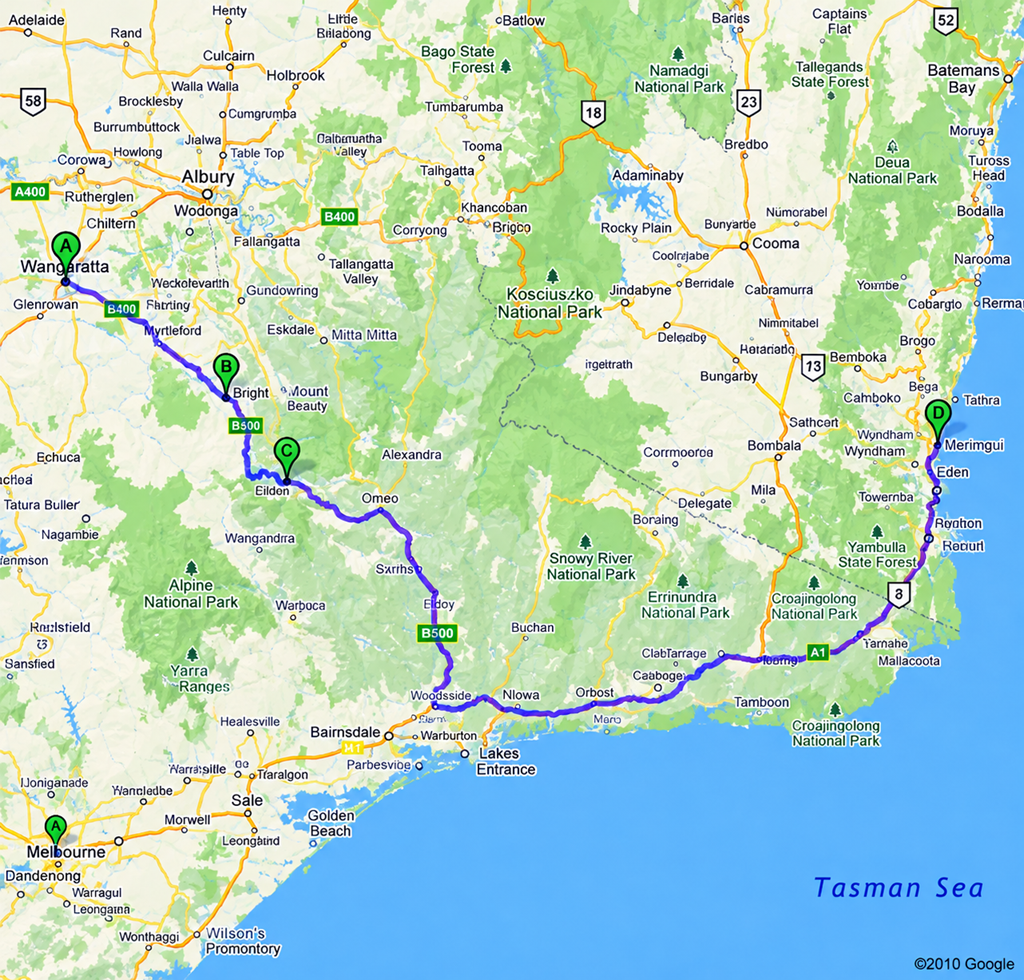 Southeastern Australia Alpine Coastal Route Map