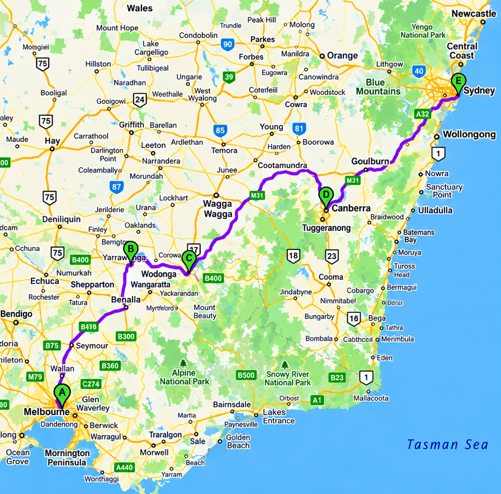 Southeastern Australia Route Map (1)